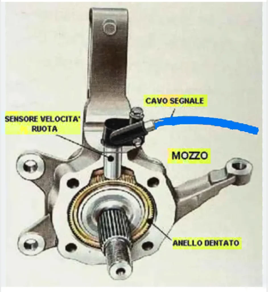Sistema EBD. Componenti auto su mozzo ruota auto.