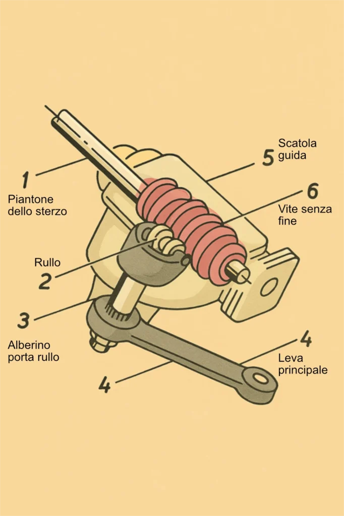 Scatola-sterzo-a-vite-e-rullo. Componenti auto.